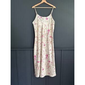 Vintage Oscar de la Renta Pink Label Floral Satin Midi Chemise Slip Nightgown